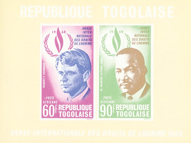 Togo #C103a – Togo souvenir sheet honoring the fallen leaders of 1968 – Kennedy and Martin Luther King, Jr.