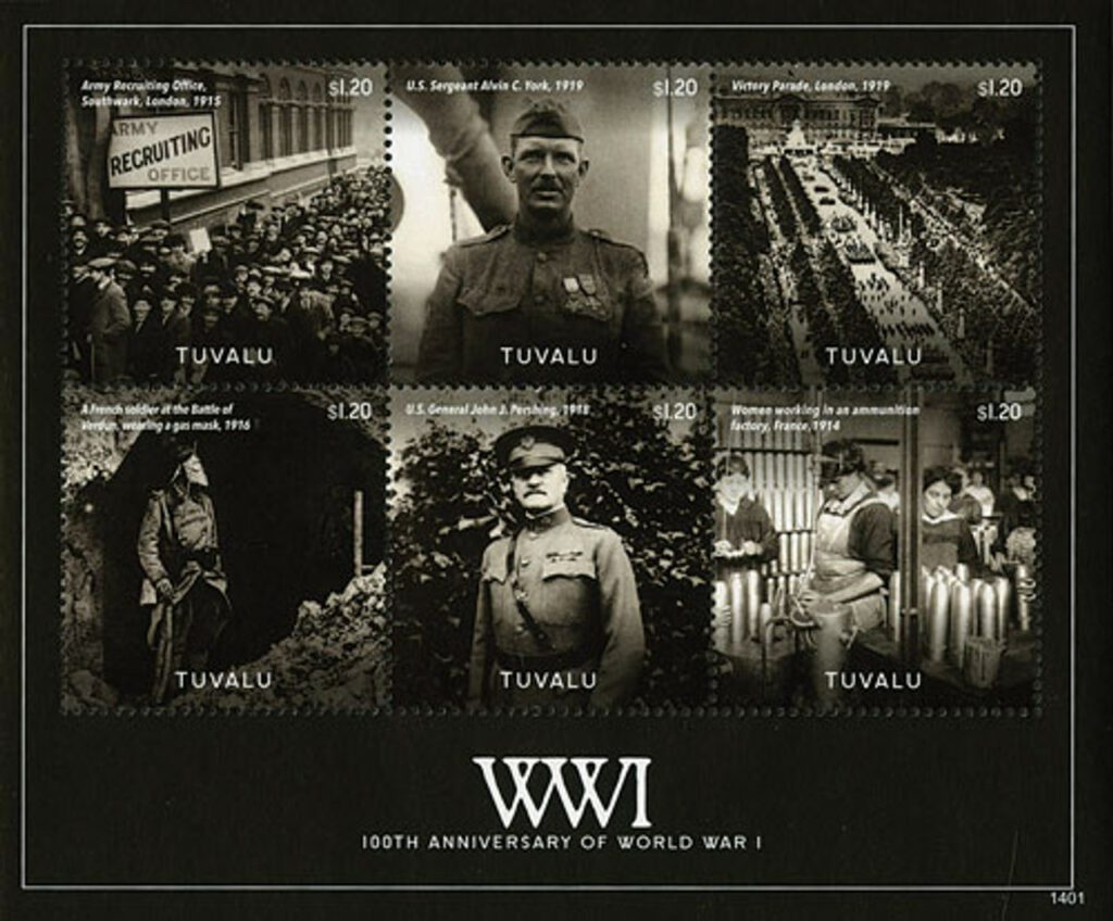 # M11403 - 2014 $1.20 World War I 100th Anniversary, Mint, Sheet of 6 Stamps, Tuvalu