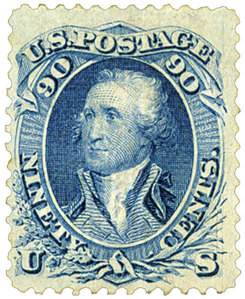 1867 90¢ George Washington, F-Grill, blue