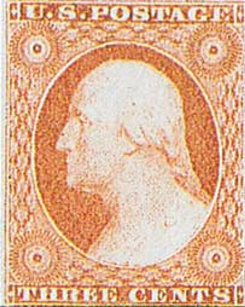 1855 3¢ George Washington, dull red, type I, imperf