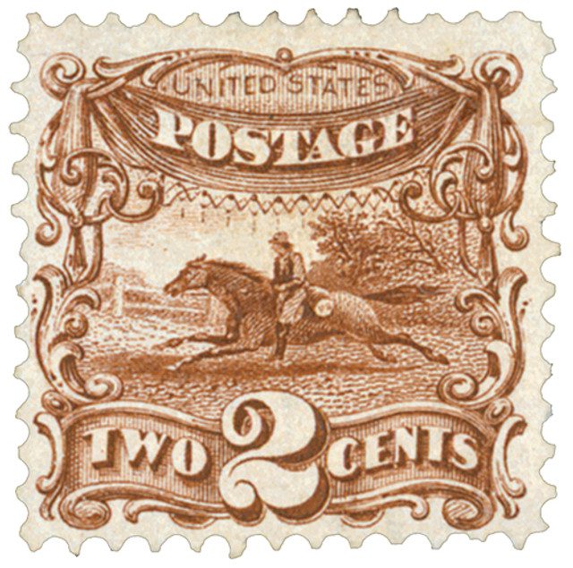 #124 - 1875 2c Post Horse and Rider, brown