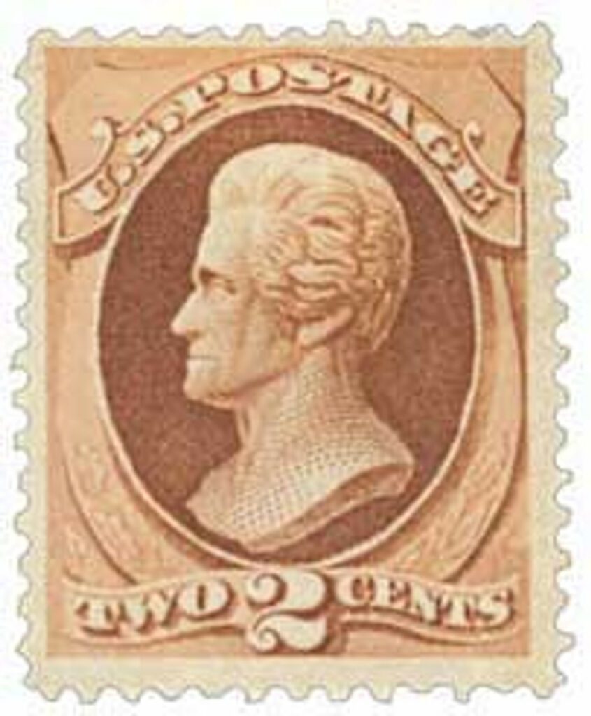1870 2¢ Jackson, red brown 'H Grill'
