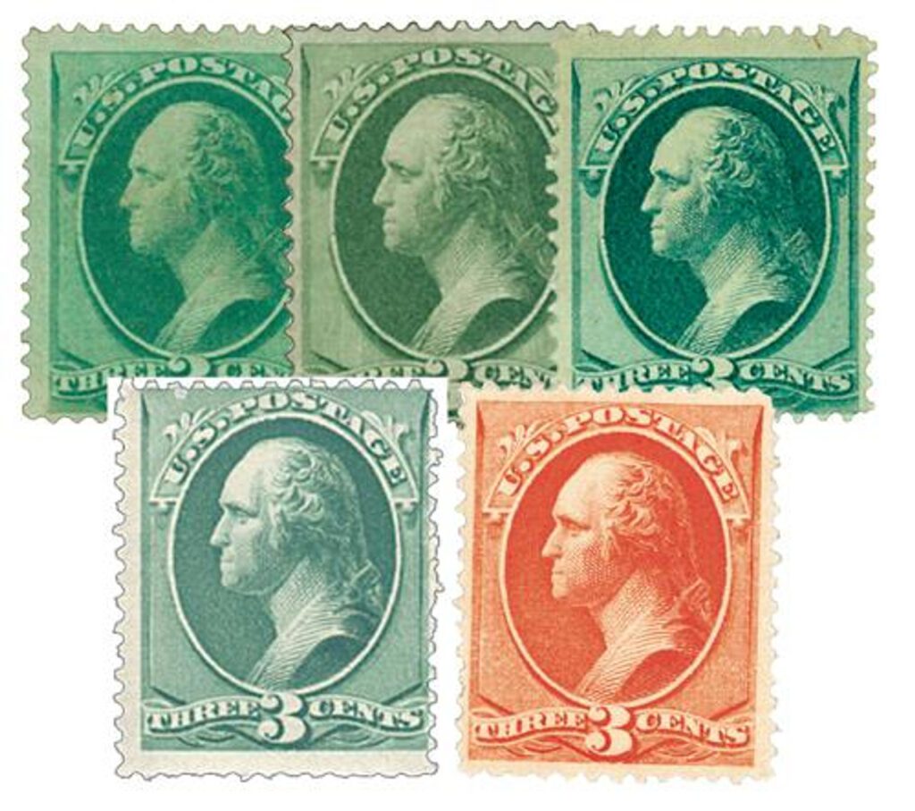 # 136//214 - 1870-87 Bank Note Grills, 5 used stamps