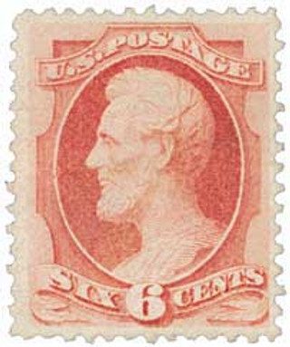 1870 6¢ Lincoln, carmine, H grill