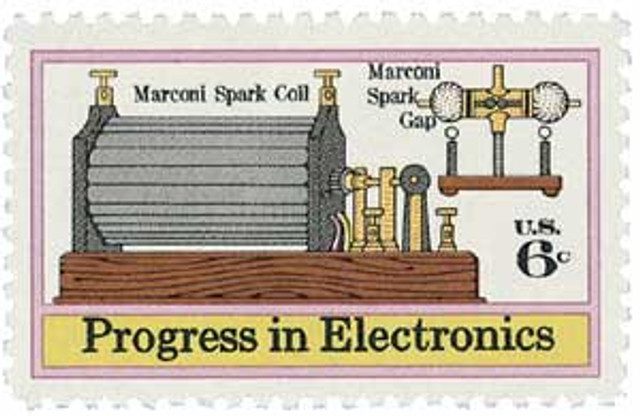 1973 6¢ Progress in Electronics: Marconi's Spark Coil and Gap