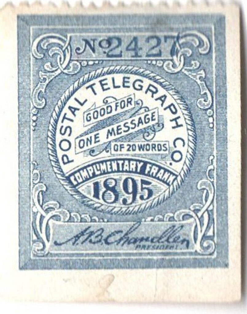 1895 Postal Telegraph Co. Stamp - blue, perf 12