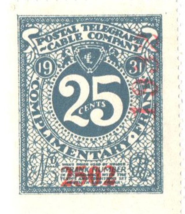 #15T54 - 1931 25c Postal Telegraph-Cable Co. Stamp, gray-blue, perf 14