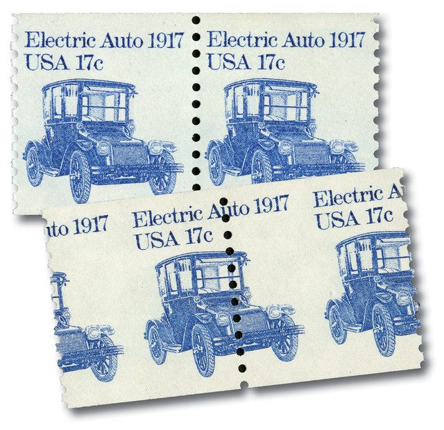 1984 17¢ Electric Auto, misperf and normal