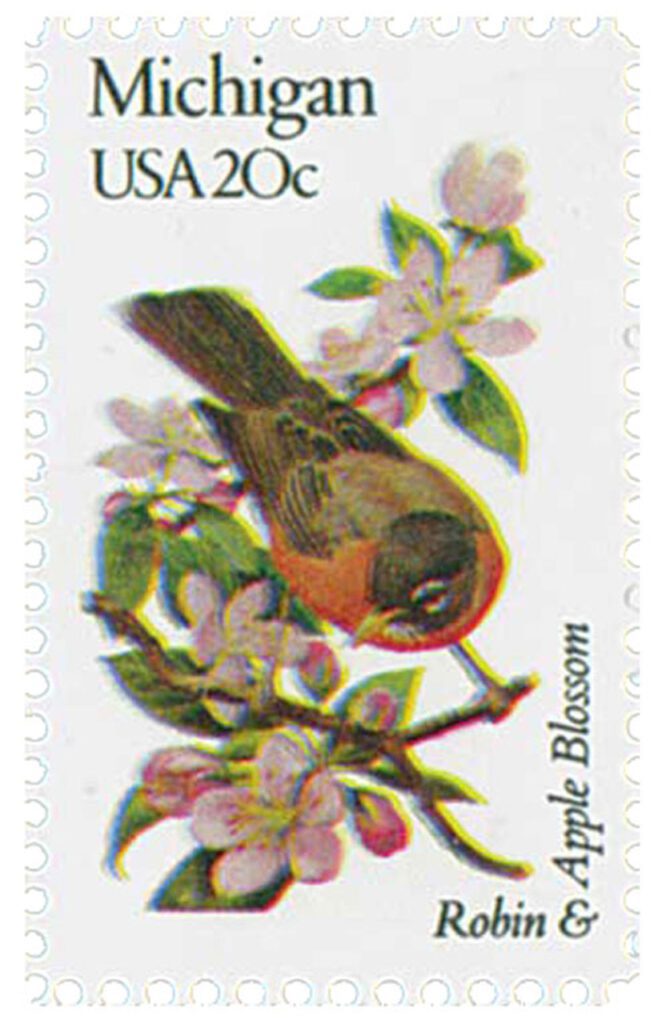 # 1974 - 1982 20c State Birds and Flowers: Michigan