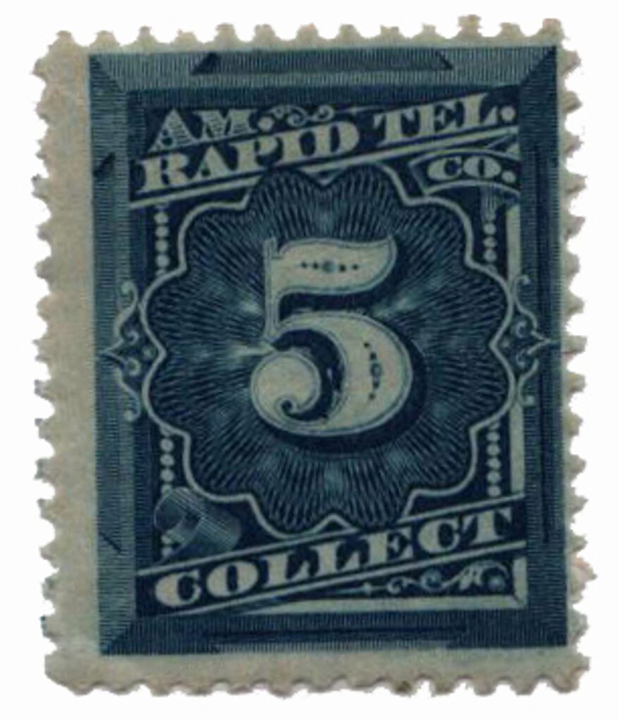 #1T10 - 1881 5¢ American Rapid Telegraph Co. "Collect" Stamp,blue, perf 12