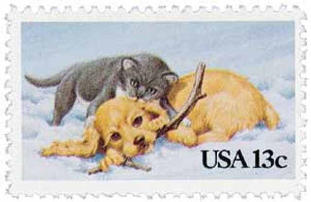 1982 13¢ Kitten and Puppy
