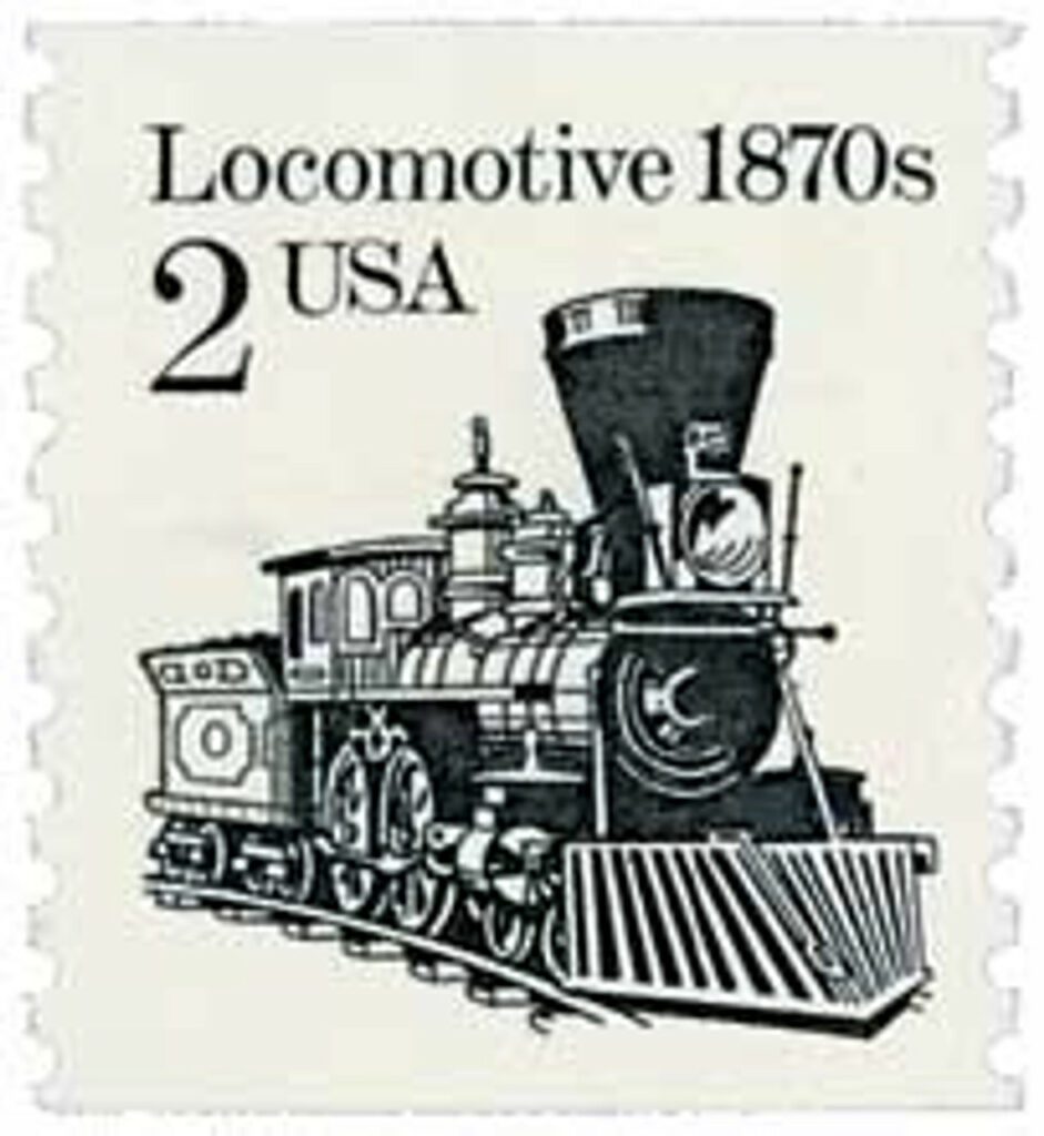 1987 2c Transportation Series: Locomotive, 1870s, re-engraved