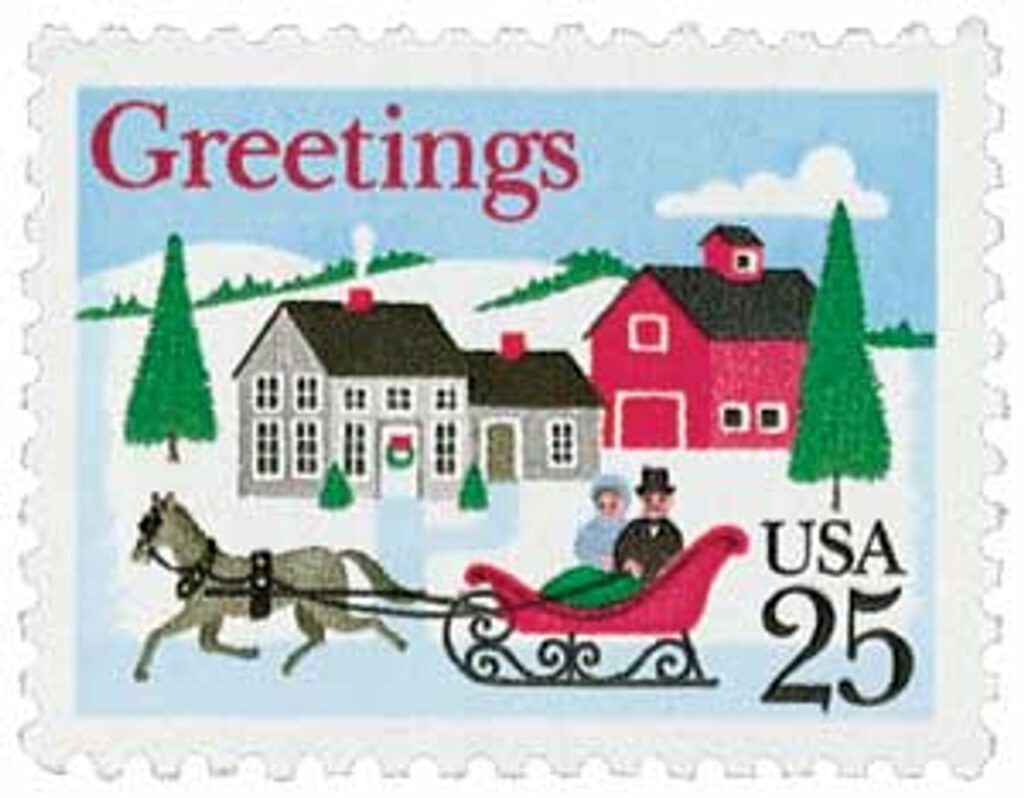 #2400 - 1988 25c Contemporary Christmas: Sleigh and Village Scene