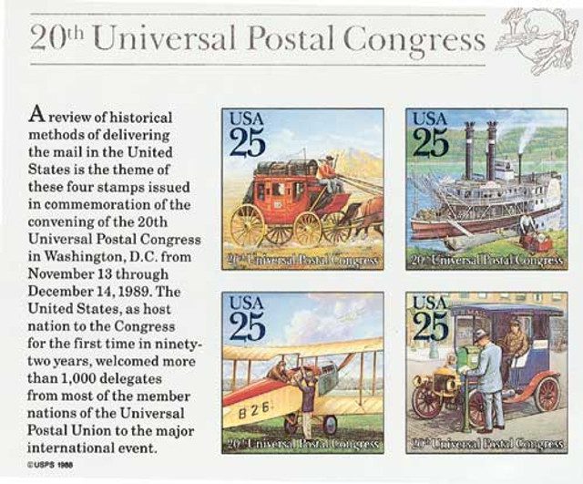 1989 25¢ Traditional Mail Delivery, souvenir sheet