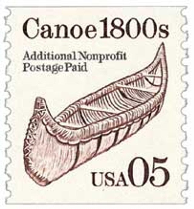 #2453 - 1991 5c Transportation Series: Canoe, 1800s, brown