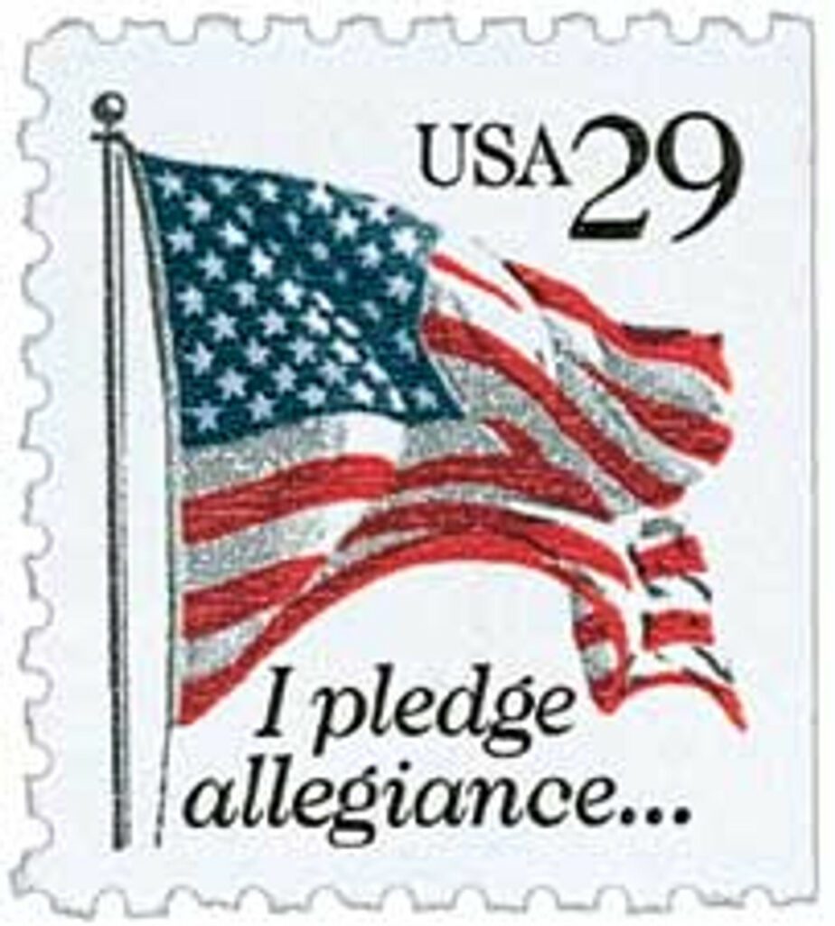 1992 29¢ I Pledge Allegiance, black denomination