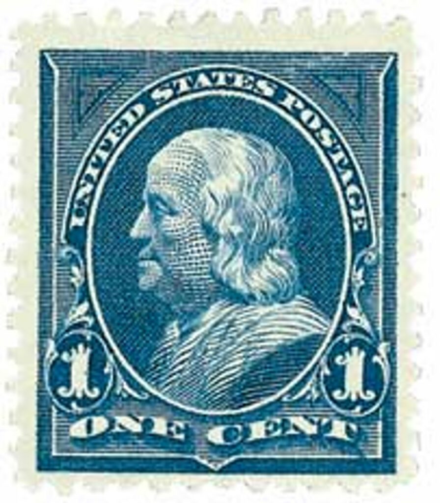 #264 - 1895 1c Franklin, blue, double line watermark
