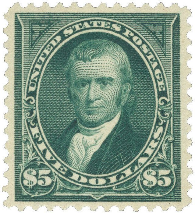 1895 $5 John Marshall, dark green, double-line watermark