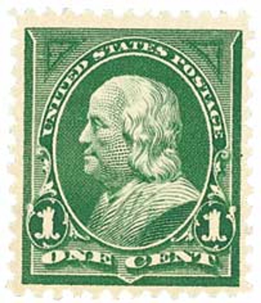 # 279 - 1898 1c Franklin, deep green, double line watermark
