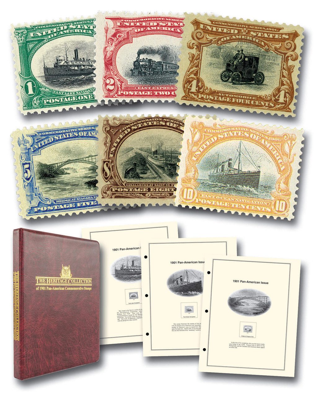 294-99 - 1901 1c Pan-American Exposition - complete set of 6 stamps with FREE album and mounts