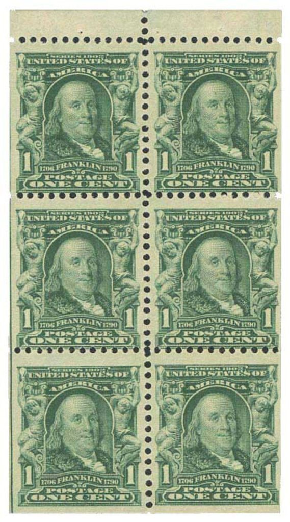 #300b - 1907 1c Franklin, Booklet pane of 6