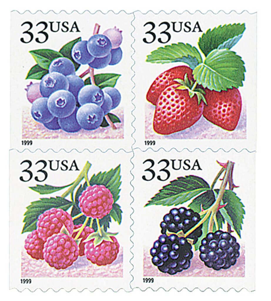 # 3298-3301 - 1999 33c Fruit Berries, booklet stamps