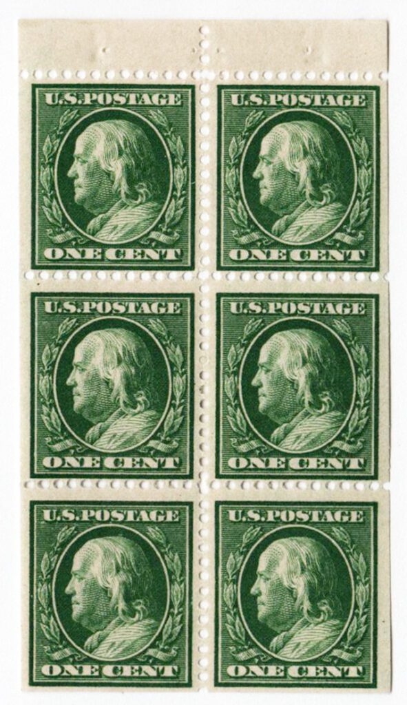 #331a - 1908 1c Franklin, DL Wmrk, bklt pane