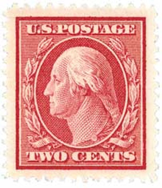 #332 - 1908 2c Washington, double line watermark