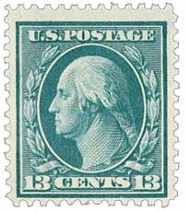 #339 - 1909 13c Washington, blue green, double line watermark