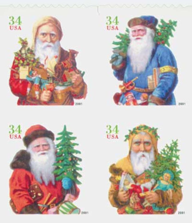 # 3541-44 - 2001 34c Contemporary Christmas: Santa's, green denomination