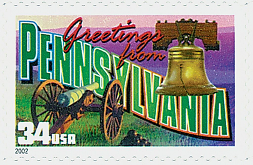 # 3598 - 2002 34c Greetings From America: Pennsylvania