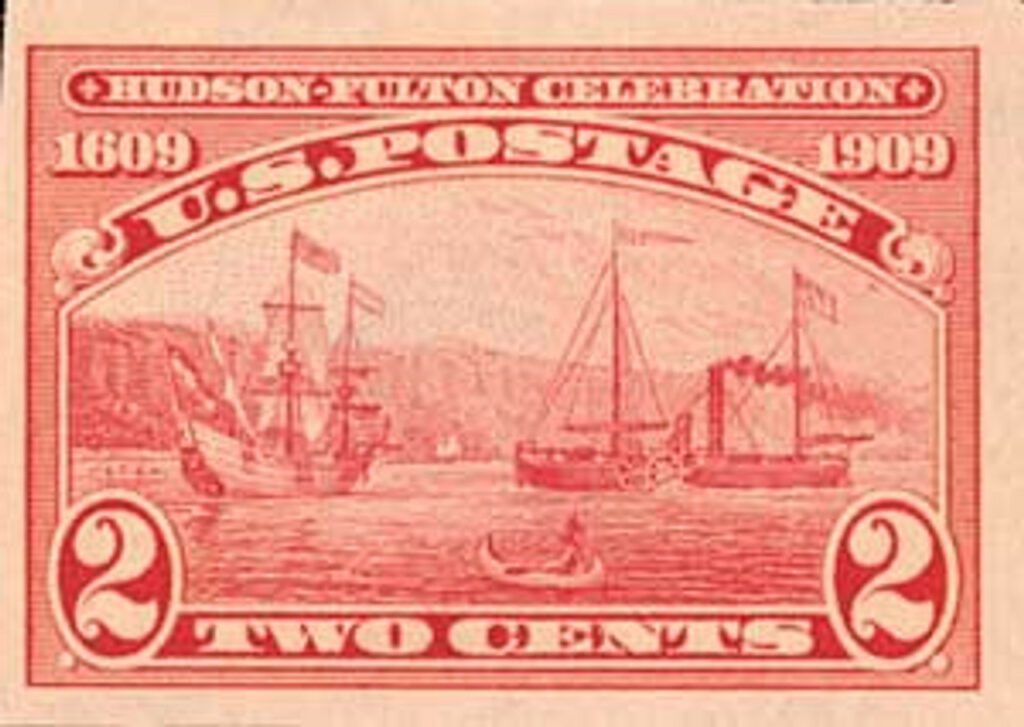 1909 2¢ Hudson-Fulton Celebration: Half Moon and Clermont, imperforate