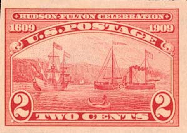 1909 2¢ Hudson-Fulton Celebration: Half Moon and Clermont, imperforate