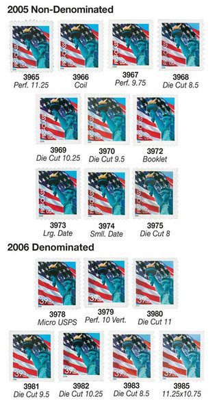 # 3965//85 - 2005-06 Lady Liberty and Flag Rate Change, collection of 17 stamps