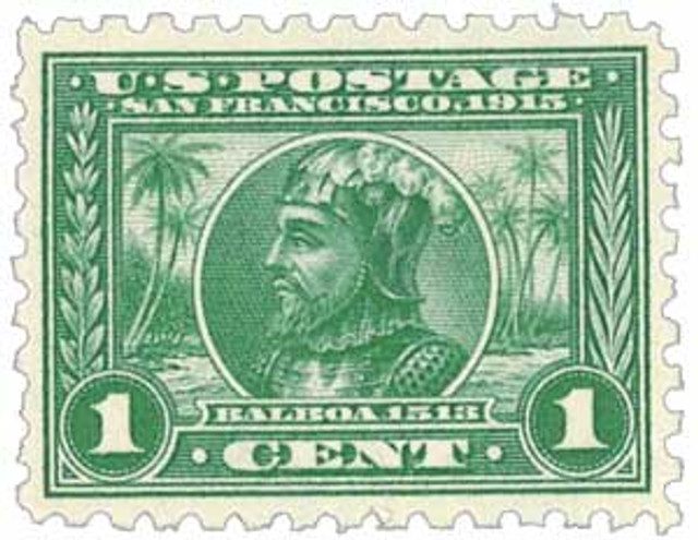 1914 1¢ Panama-Pacific Exposition: Balboa, green, perf 10