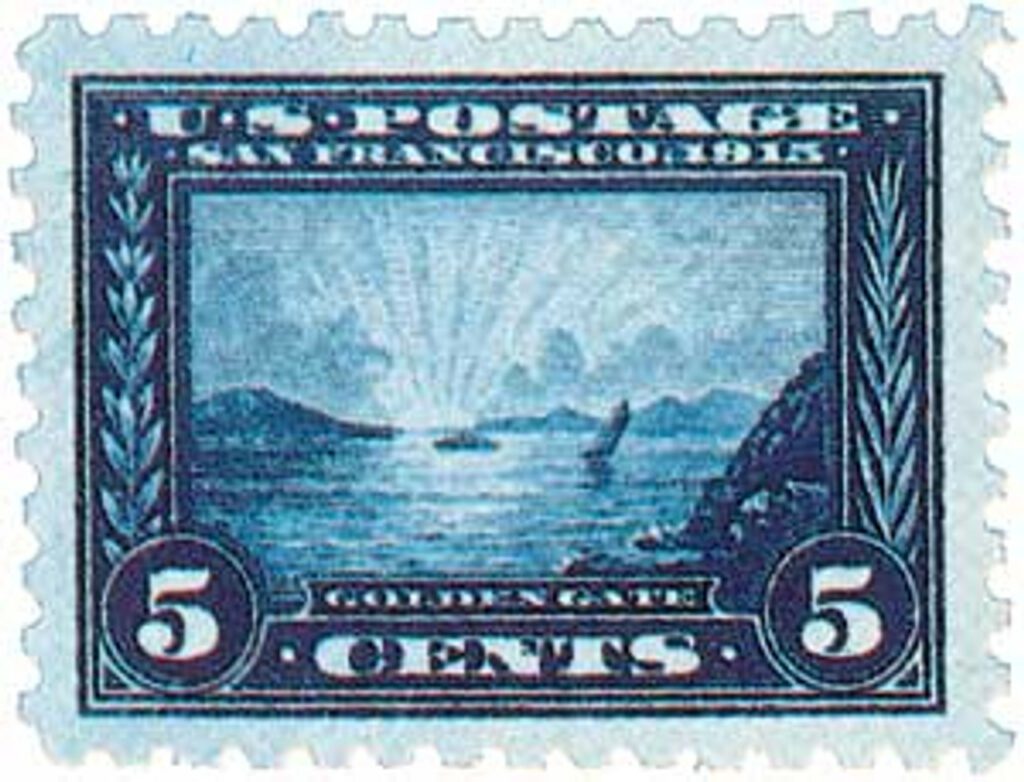 1915 5¢ Panama-Pacific Exposition: Golden Gate, blue, perf 10