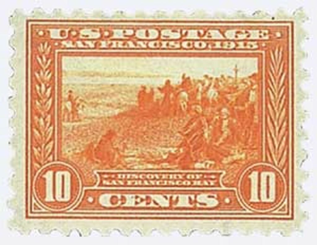 1915 10¢ Panama-Pacific Exposition: Discovery of San Francisco Bay, orange