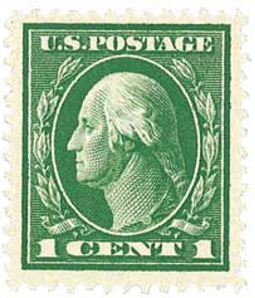 # 405 - 1912 1c Washington, green, single line watermark