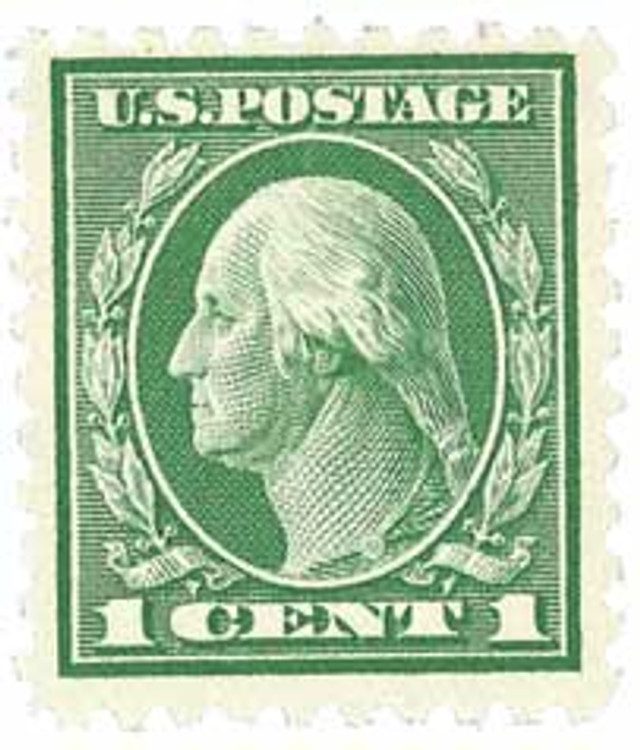 1914 1c Washington Single Line Watermark, green
