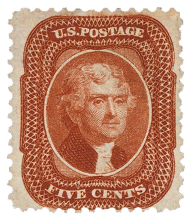 #42 - 1875 5c Thomas Jefferson, Orange Brown, Perf. 12