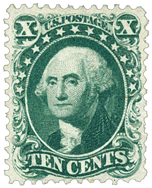 #43 - 1875 10c Washington, Blue Green, Perf. 12