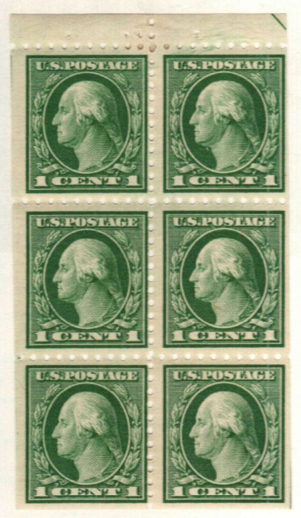 1916-17 1c Washington,bklt pane of 6