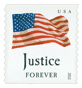 # 4638 - 2012 First-Class Forever Stamp - Flag and "Justice" (Sennett Security Products)