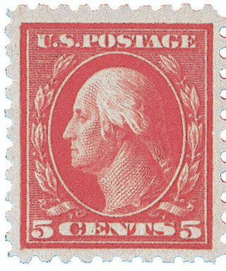 # 467 - 1916 5c Washington Error, carmine, perf 10