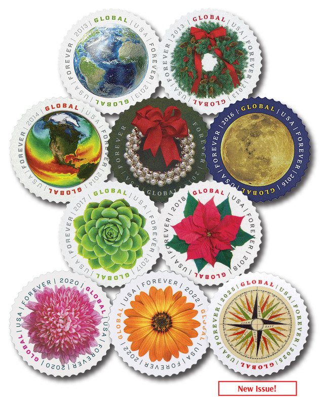 #4740/5956 - 2013-2025 Global Forever Stamps, Set of 10