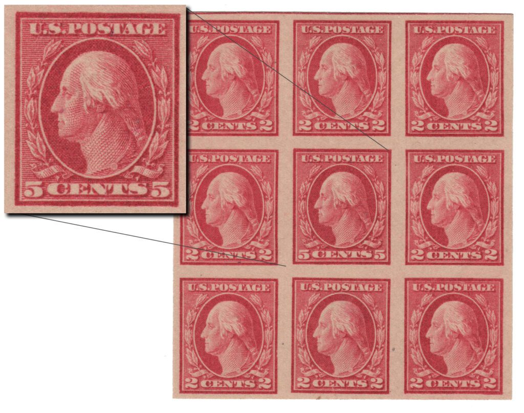 # 485 - 1916-17 5c Washington Imperforate Carmine Error
