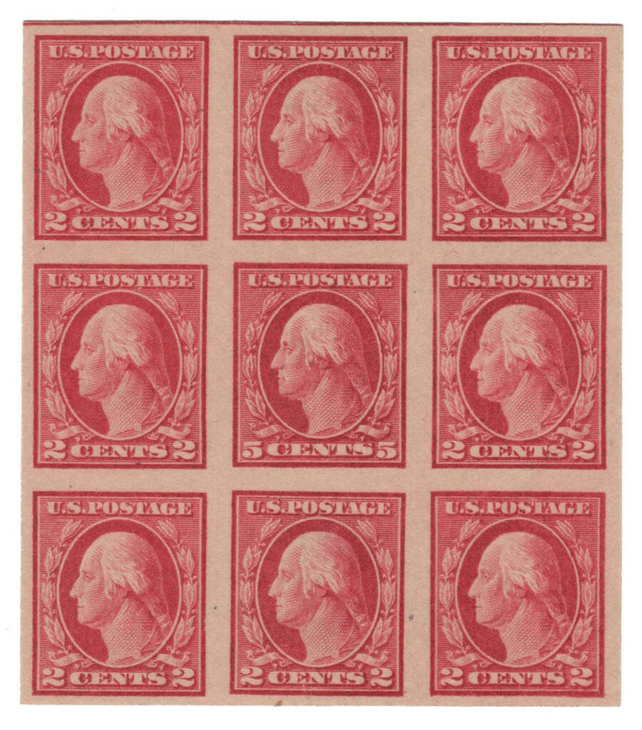 # 485 - 1916-17 5c Washington Imperforate Carmine Error