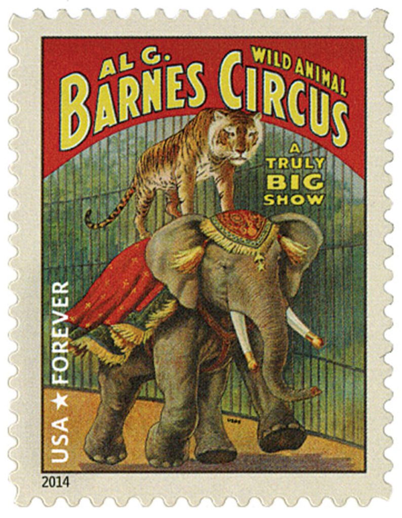 # 4901 - 2014 First-Class Forever Stamp - Vintage Circus Posters: Barnes Wild Animal Circus, Tiger and Elephant