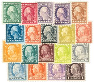 # 498//518 - 1917-19 U.S. Flat Plate Printing, collection of 19 stamps