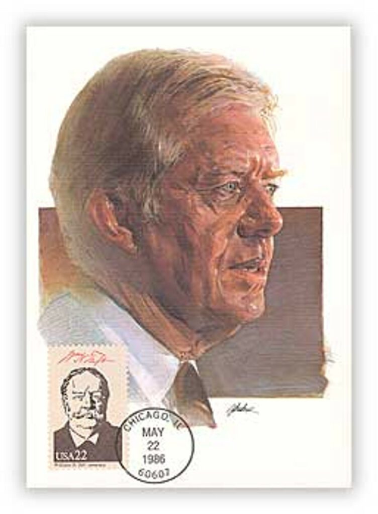 # 57345C - 1986 Presidents Maxicard - Jimmy Carter Cache with miscellaneous President Stamp